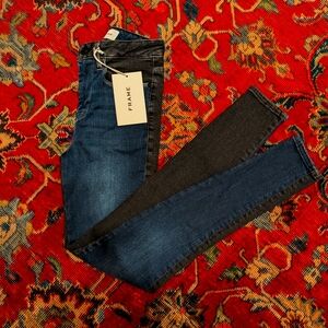 FRAME Le One Two Tone Mid-Rise Skinny Fit Jeans